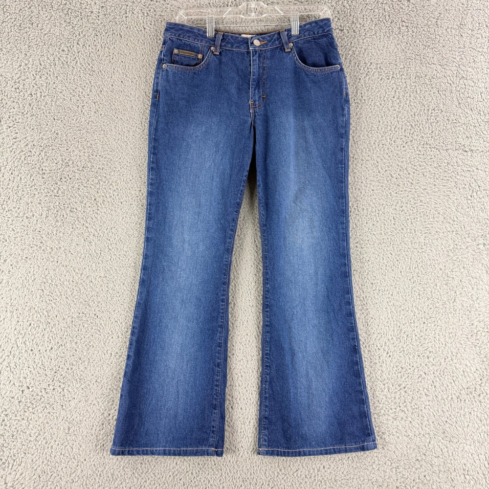 Calvin Klein Flare Jeans Womens 7 Blue Sandblast Wash Vintage Denim Hemmed Y2K